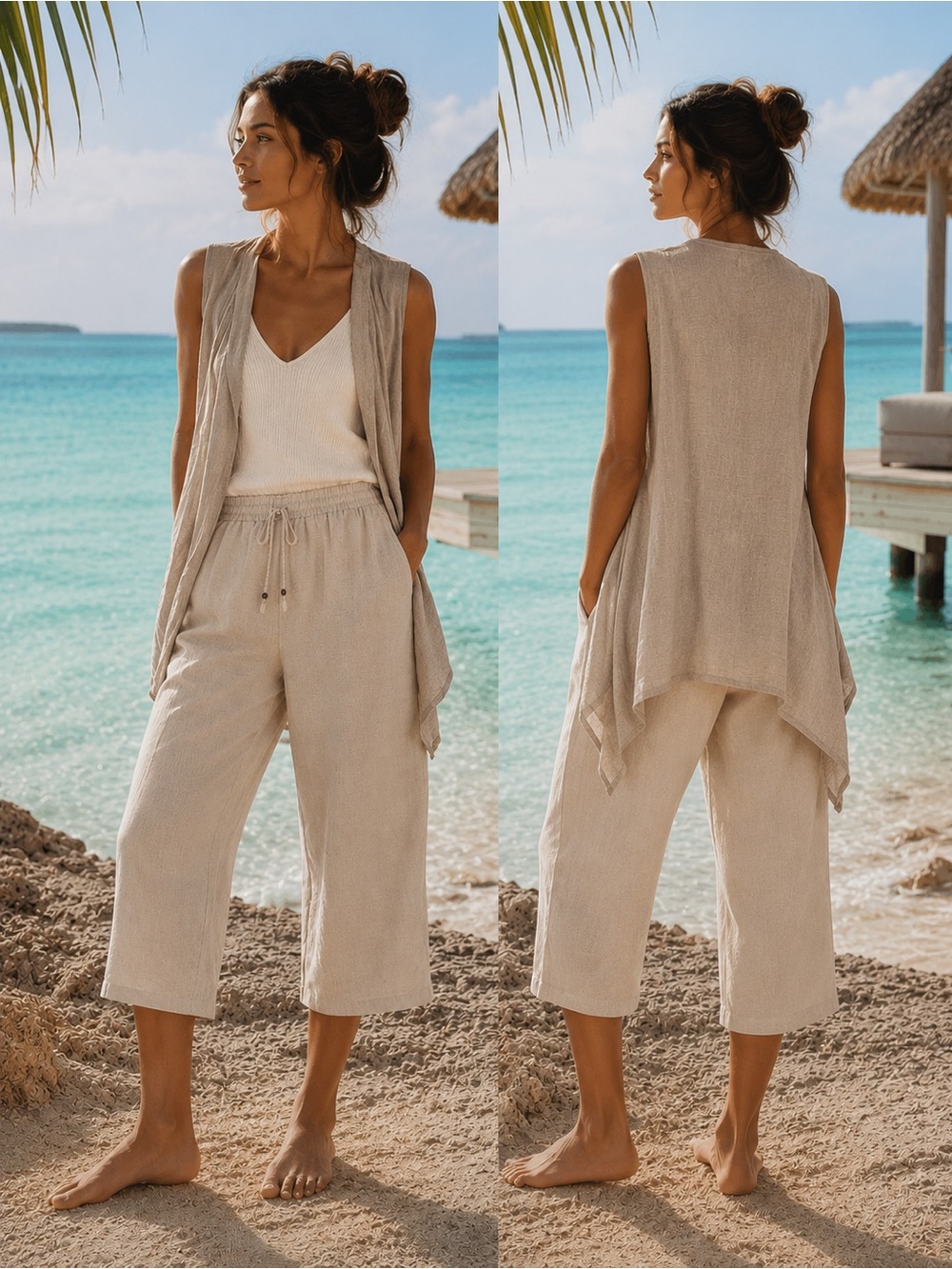 NWT Linen Blend By Hester & Orchard Creme Cropped Wide Leg Pant XL Lagonlook